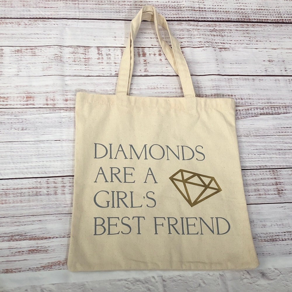 Elegant Cream 14”x16” Canvas Tote with Gold Diamond Design Washable NWOT